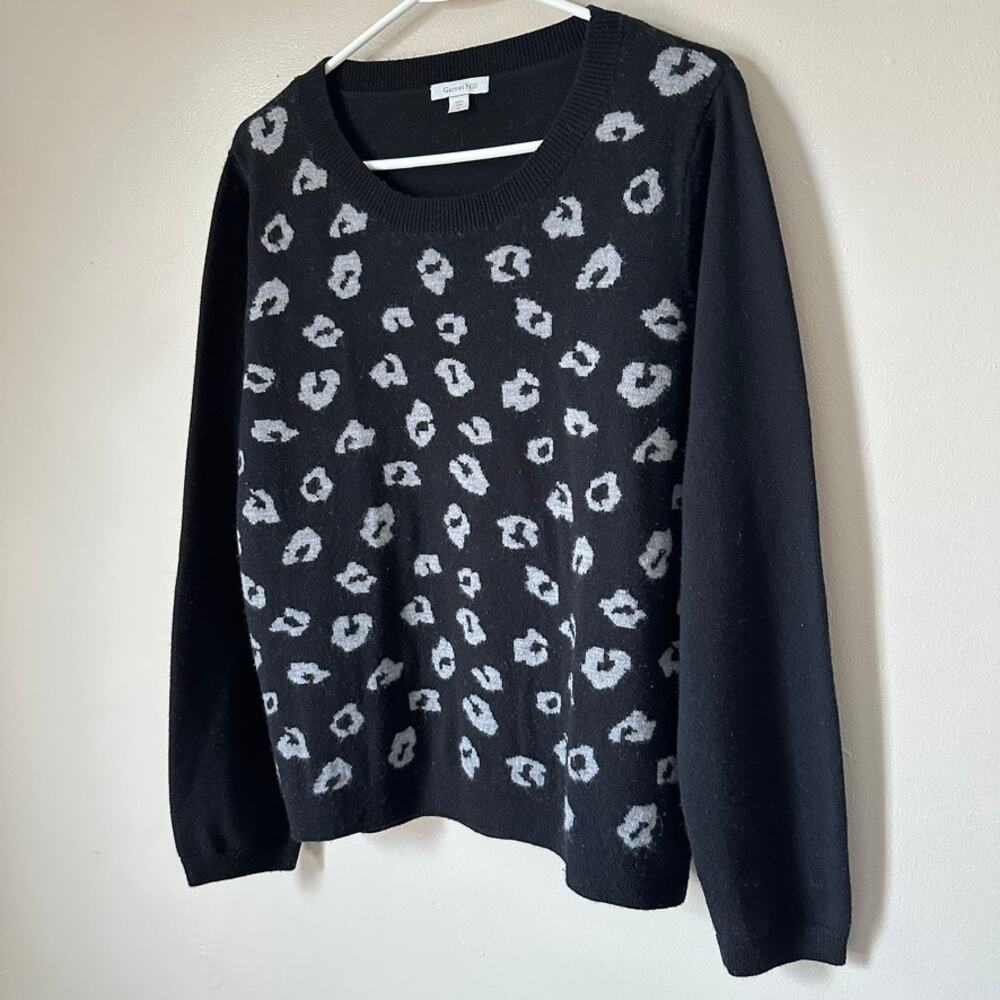 Garnet Hill Sweater Womens Extra Large Black Gray Leopard Print Wool Crewneck - Picture 4 of 8